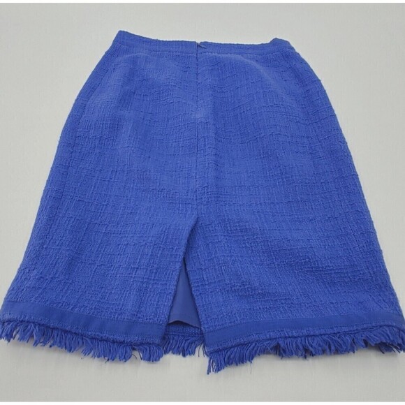 J Crew Black Label Pencil Skirt Womens 0 Blue Tweed Textured Fringe-Hem Career - Picture 4 of 13